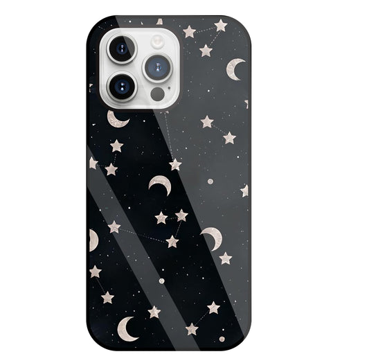 Star And Hulf Moon Space Glass Case For Apple iPhone 15 Pro Max