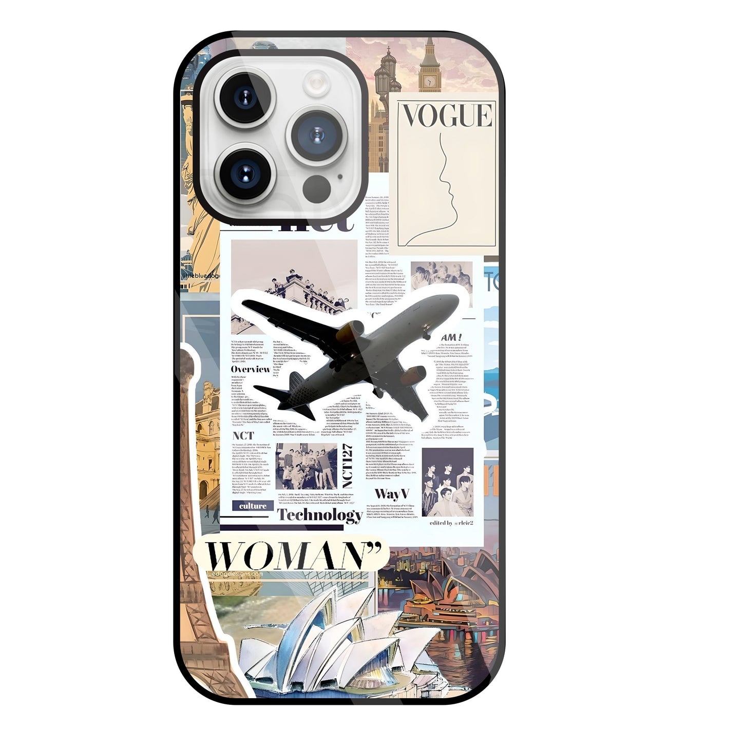 Woman Aeroplane Glass Case For Apple iPhone 15 Pro Max
