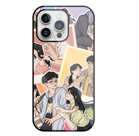 Korean Couples Glass Case For Apple iPhone 15 Pro Max