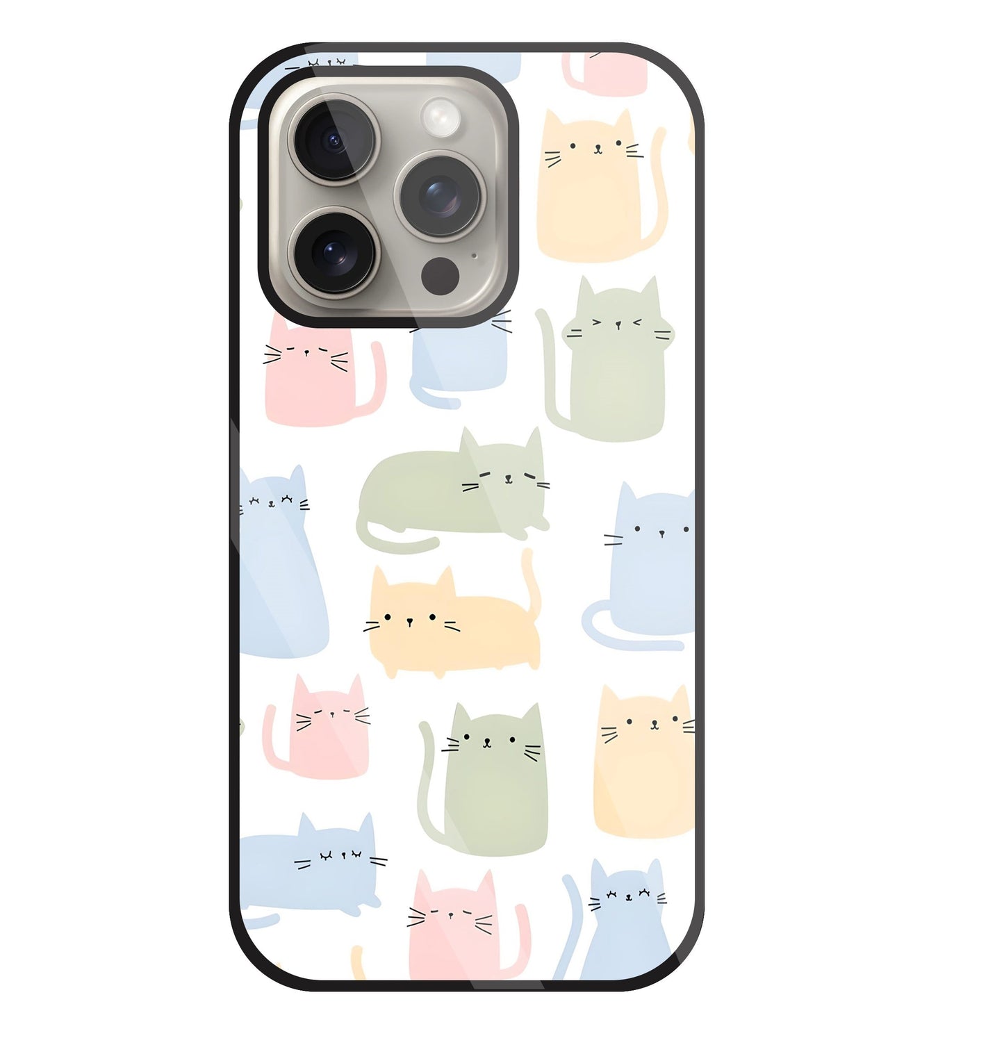 Multicolor cat Glass Case For Apple iPhone 15 Pro
