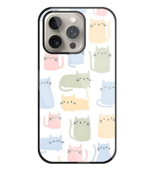 Multicolor cat Glass Case For Apple iPhone 15 Pro