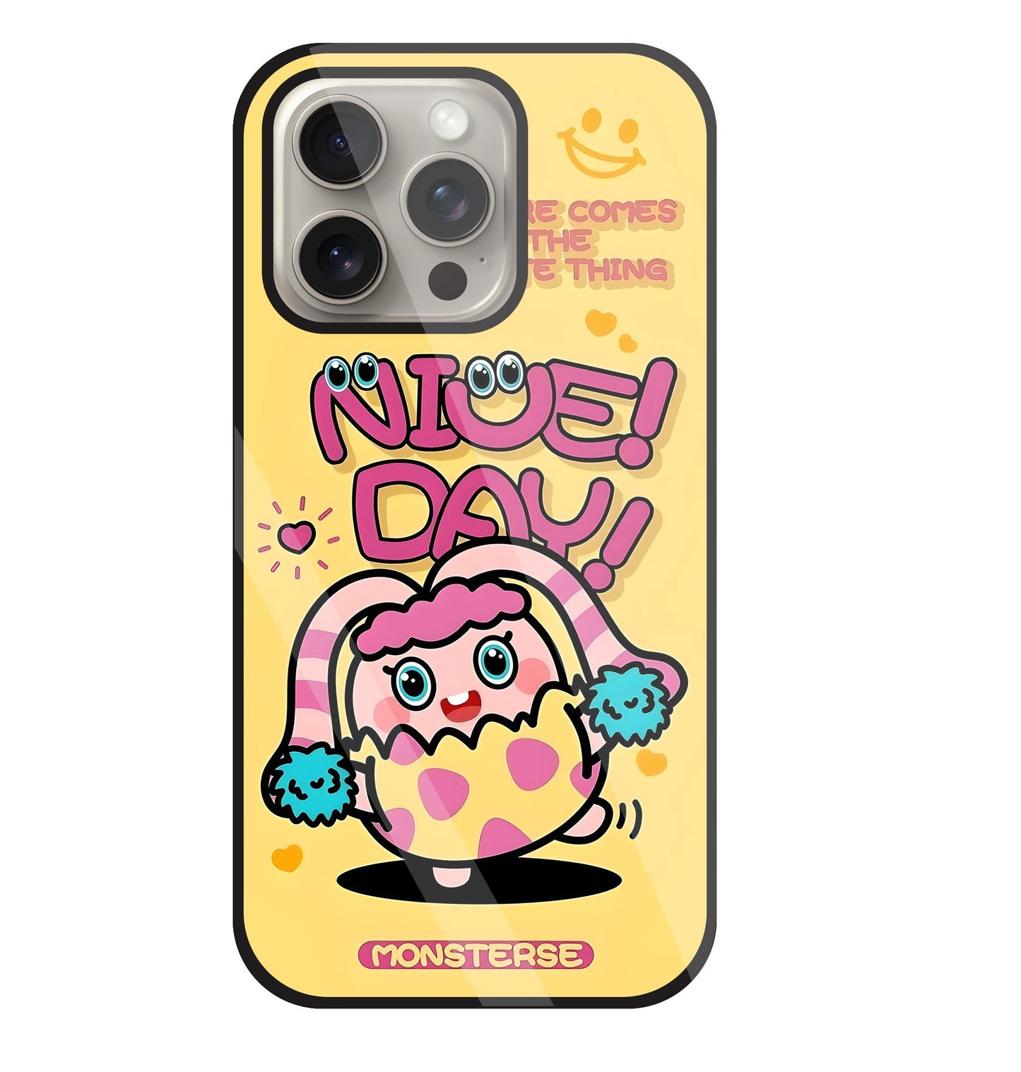 Nice Day Monsterse Yellow Glass Case For Apple iPhone 15 Pro