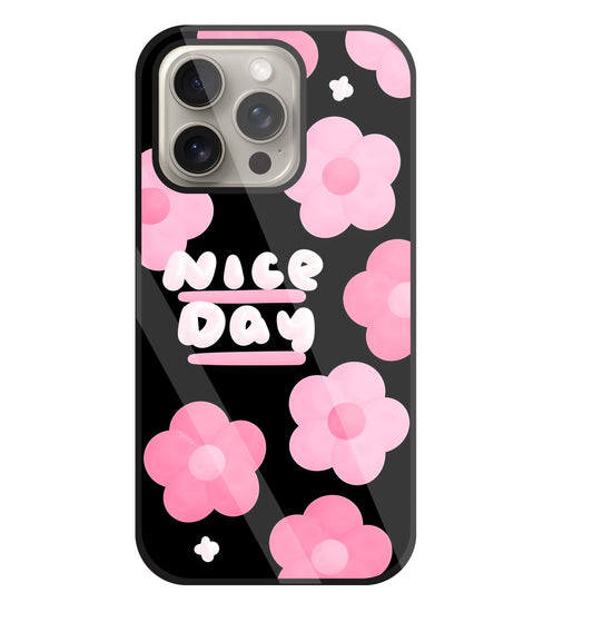 Nice Day Pink Flower Glass Case For Apple iPhone 15 Pro
