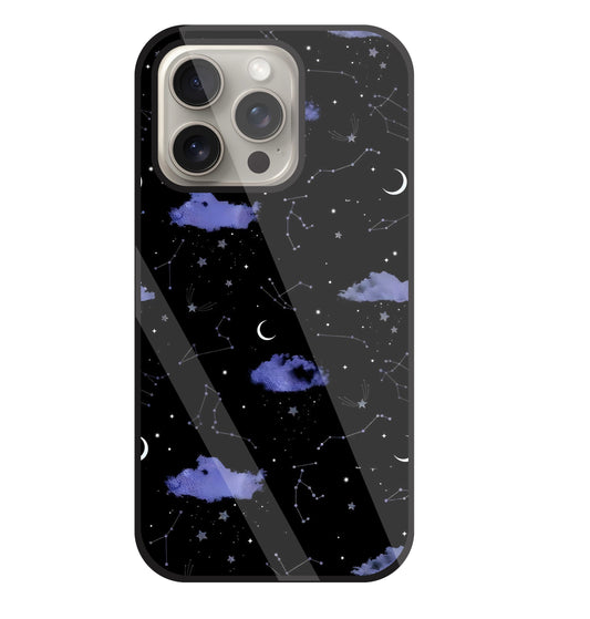 Night Sky Constellations and Stars Glass Case For Apple iPhone 15 Pro