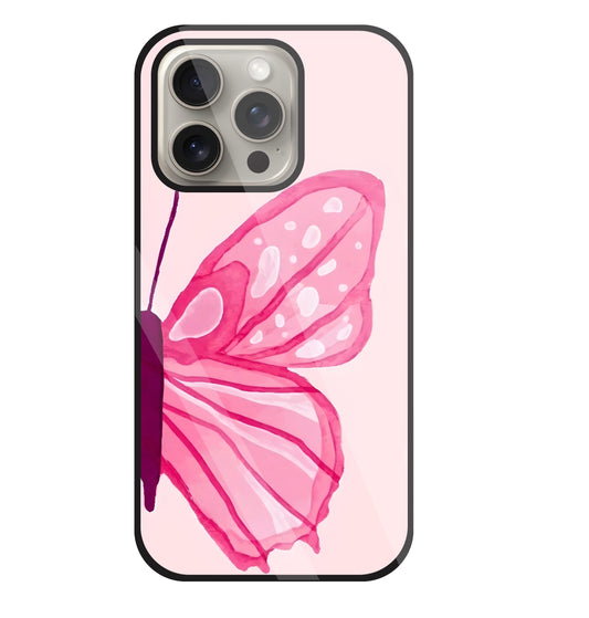 Pink ButterFly Art Glass Case For Apple iPhone 15 Pro