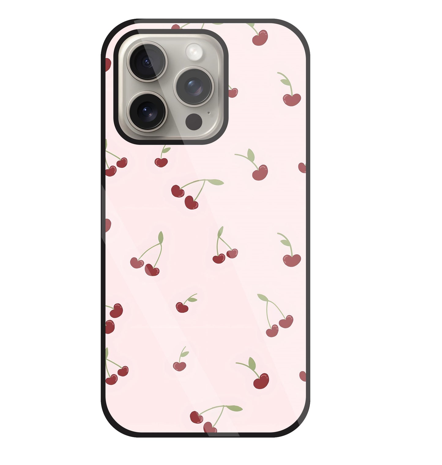 Pink Cherry Glass Case For Apple iPhone 15 Pro