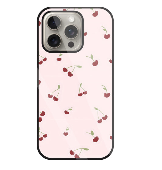 Pink Cherry Glass Case For Apple iPhone 15 Pro