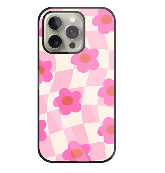 Pink Flower Glass Case For Apple iPhone 15 Pro