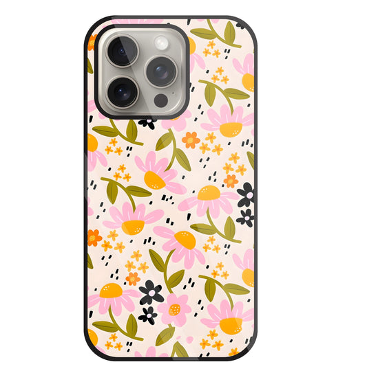 Pink And Yellow Flowers Glass Case For Apple iPhone 15 Pro