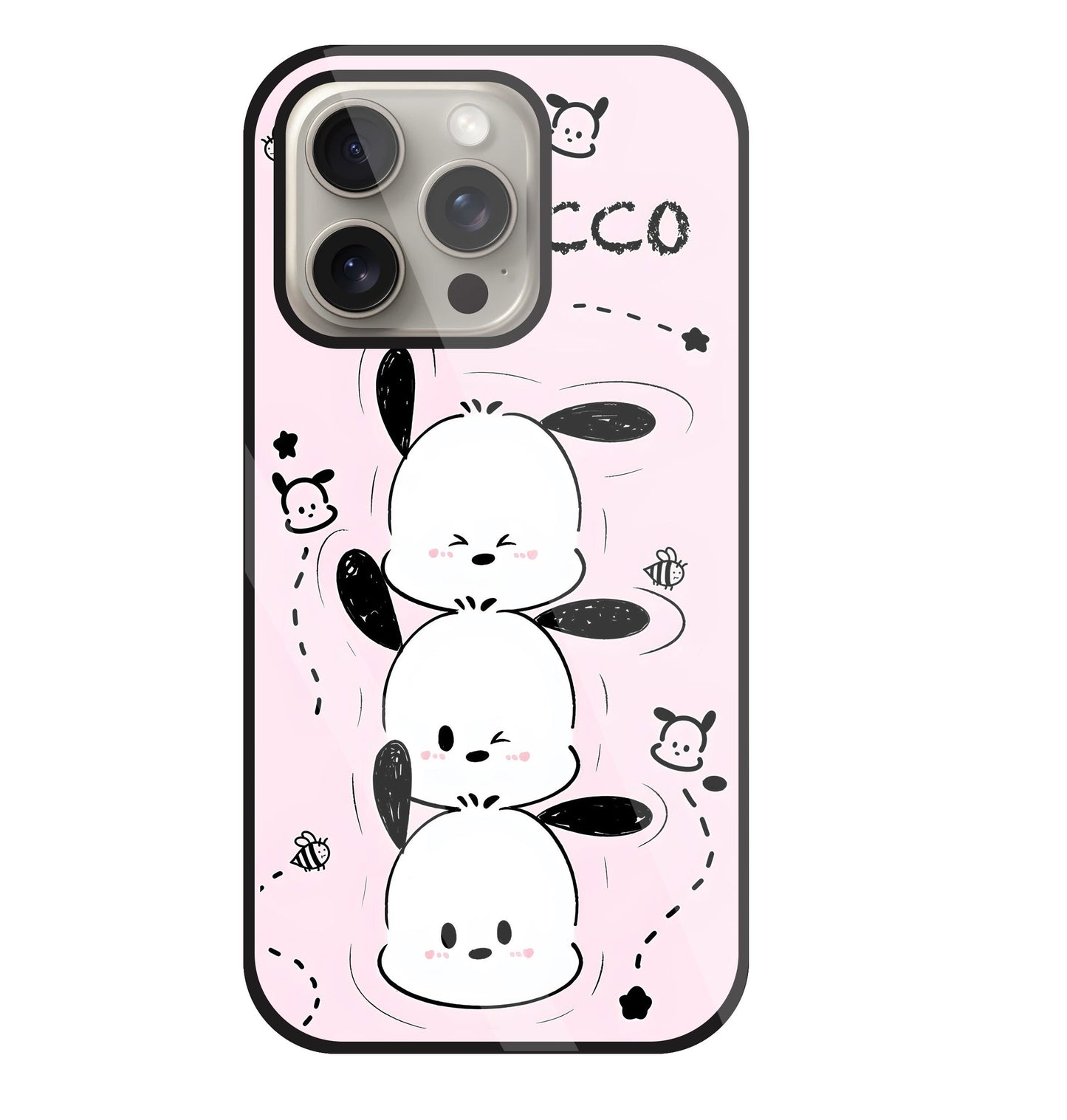 Pochacco Puppy Pink Glass Case For Apple iPhone 15 Pro