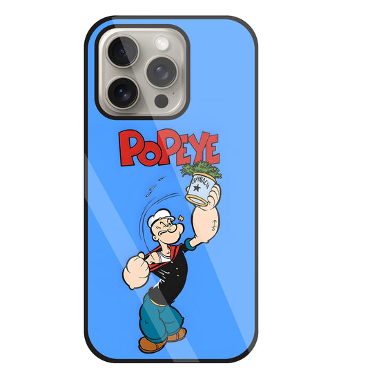 Popey In Blue Glass Case For Apple iPhone 15 Pro