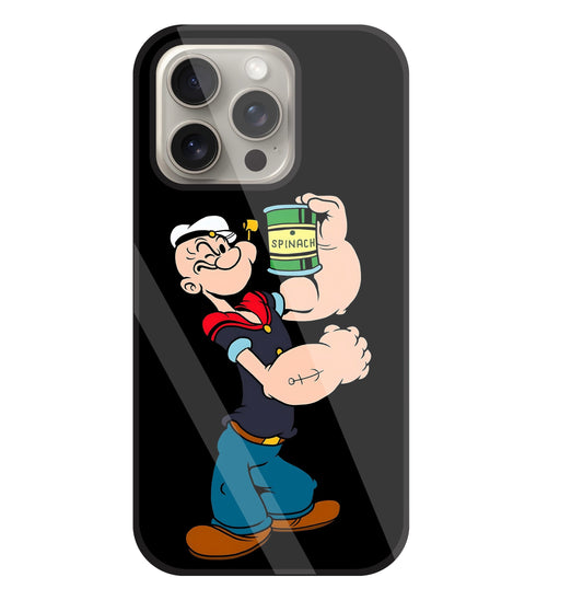 Popeye Spinach Glass Case For Apple iPhone 15 Pro