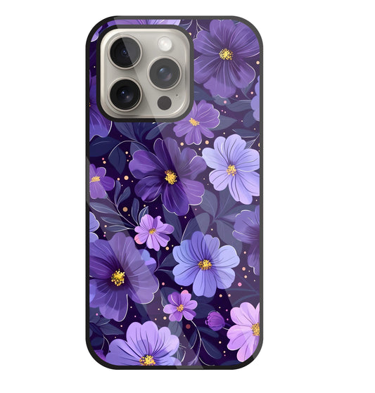 Purple Flower Blooms Glass Case For Apple iPhone 15 Pro