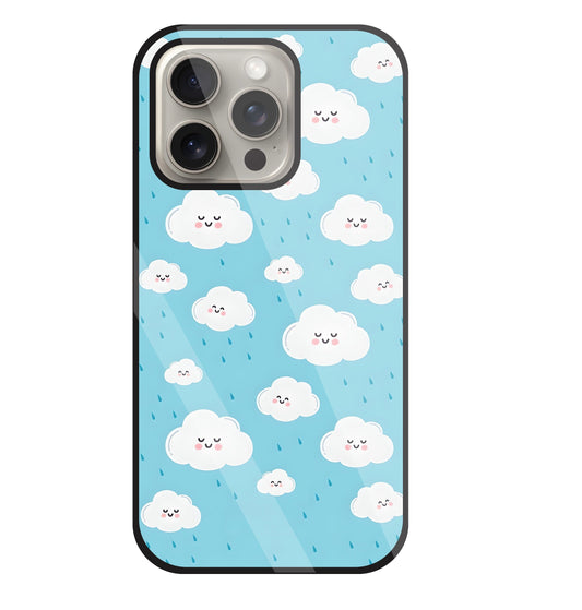 Smile Clouds With  Rain Glass Case For Apple iPhone 15 Pro