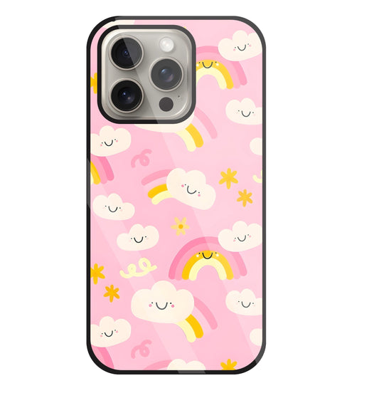 Smile Clouds With  Rainbow Glass Case For Apple iPhone 15 Pro