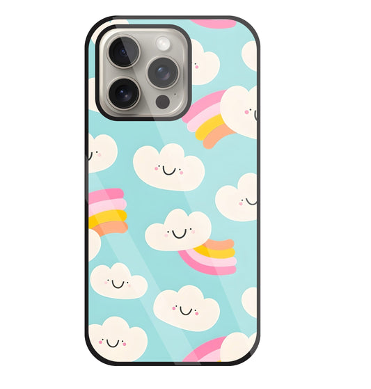 Smiley Clouds Glass Case For Apple iPhone 15 Pro