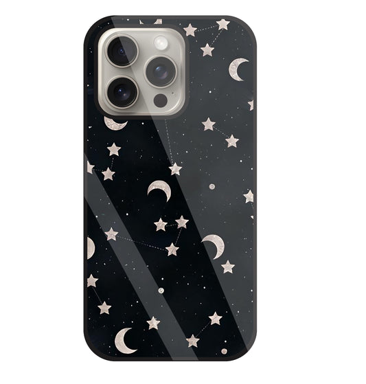 Star And Hulf Moon Space Glass Case For Apple iPhone 15 Pro