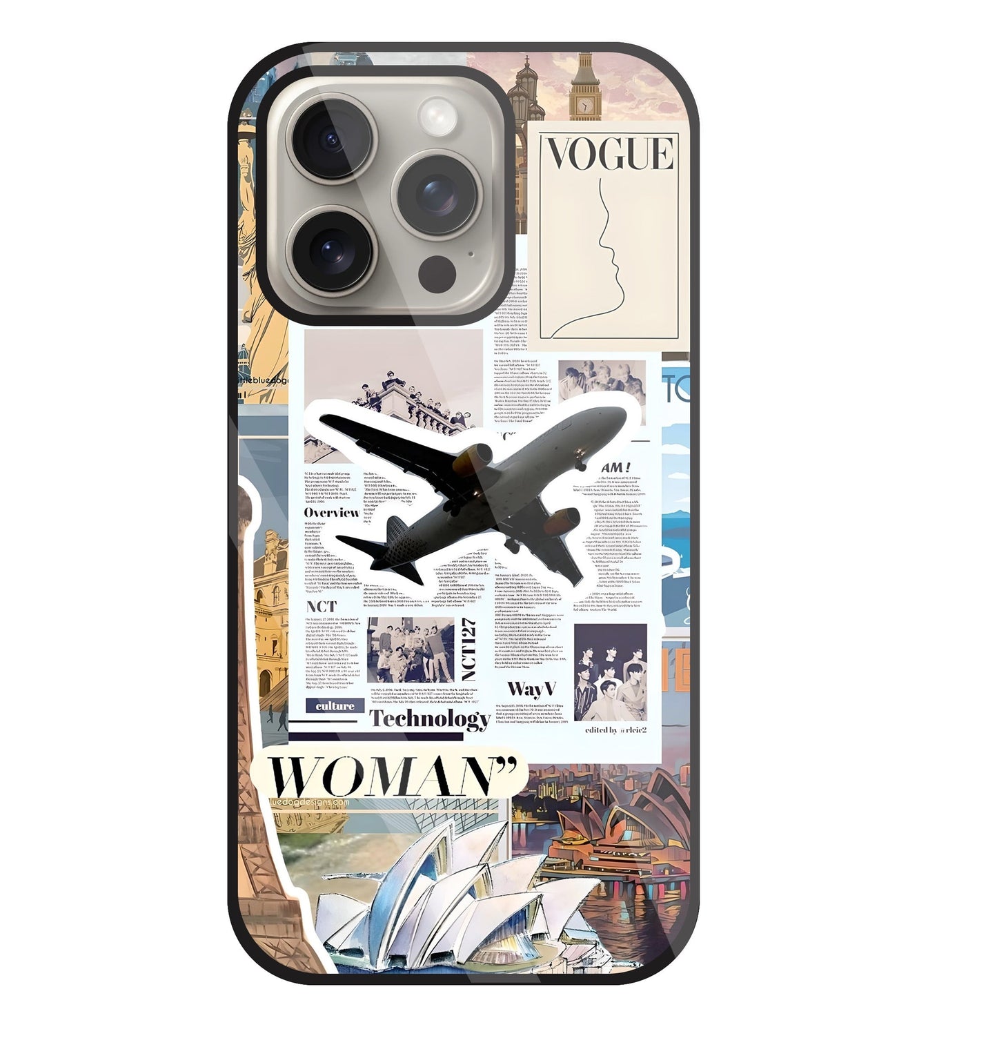 Woman Aeroplane Glass Case For Apple iPhone 15 Pro