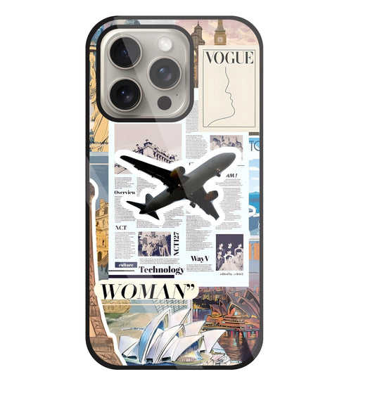 Woman Aeroplane Glass Case For Apple iPhone 15 Pro