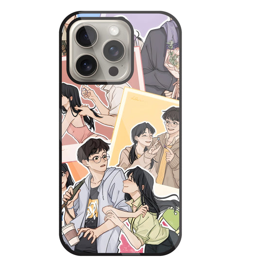 Korean Couples Glass Case For Apple iPhone 15 Pro