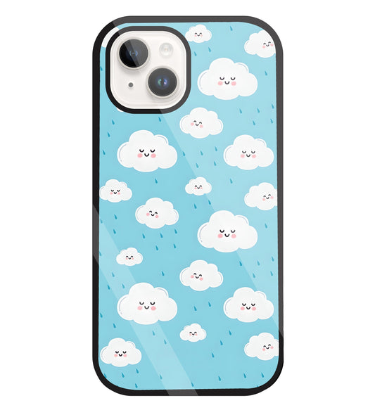 Smile Clouds With  Rain Glass Case For Apple iPhone 15