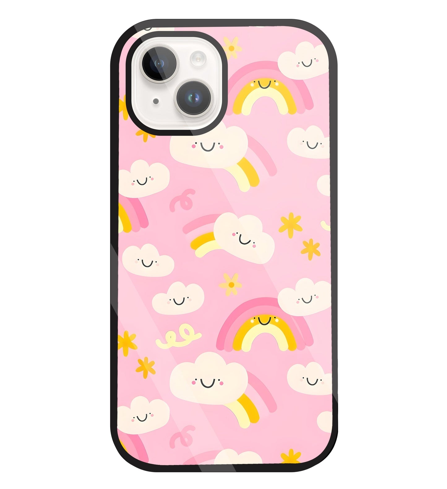 Smile Clouds With  Rainbow Glass Case For Apple iPhone 15