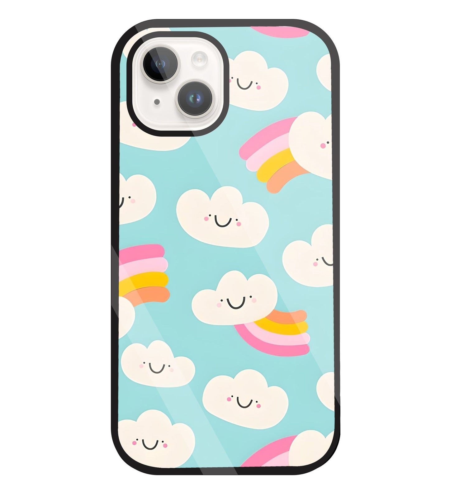 Smiley Clouds Glass Case For Apple iPhone 15