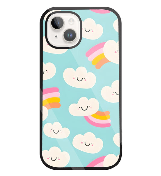Smiley Clouds Glass Case For Apple iPhone 15