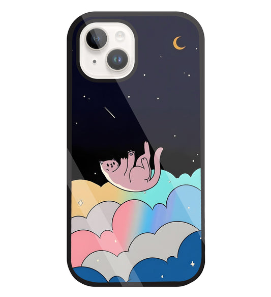 Space Cat Art Glass Case For Apple iPhone 15