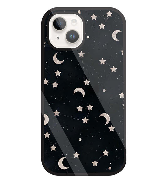 Star And Hulf Moon Space Glass Case For Apple iPhone 15