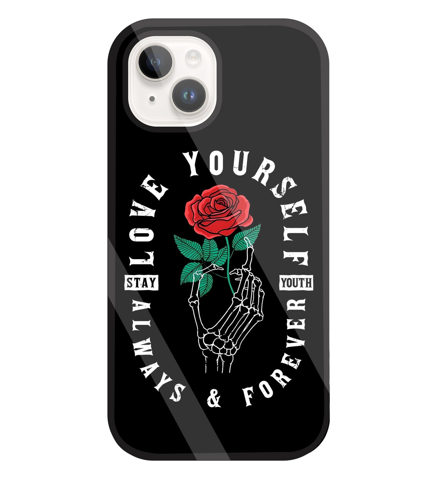 Stay Youth Love Glass Case For Apple iPhone 15