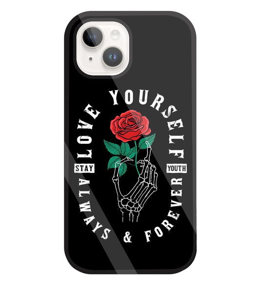 Stay Youth Love Glass Case For Apple iPhone 15