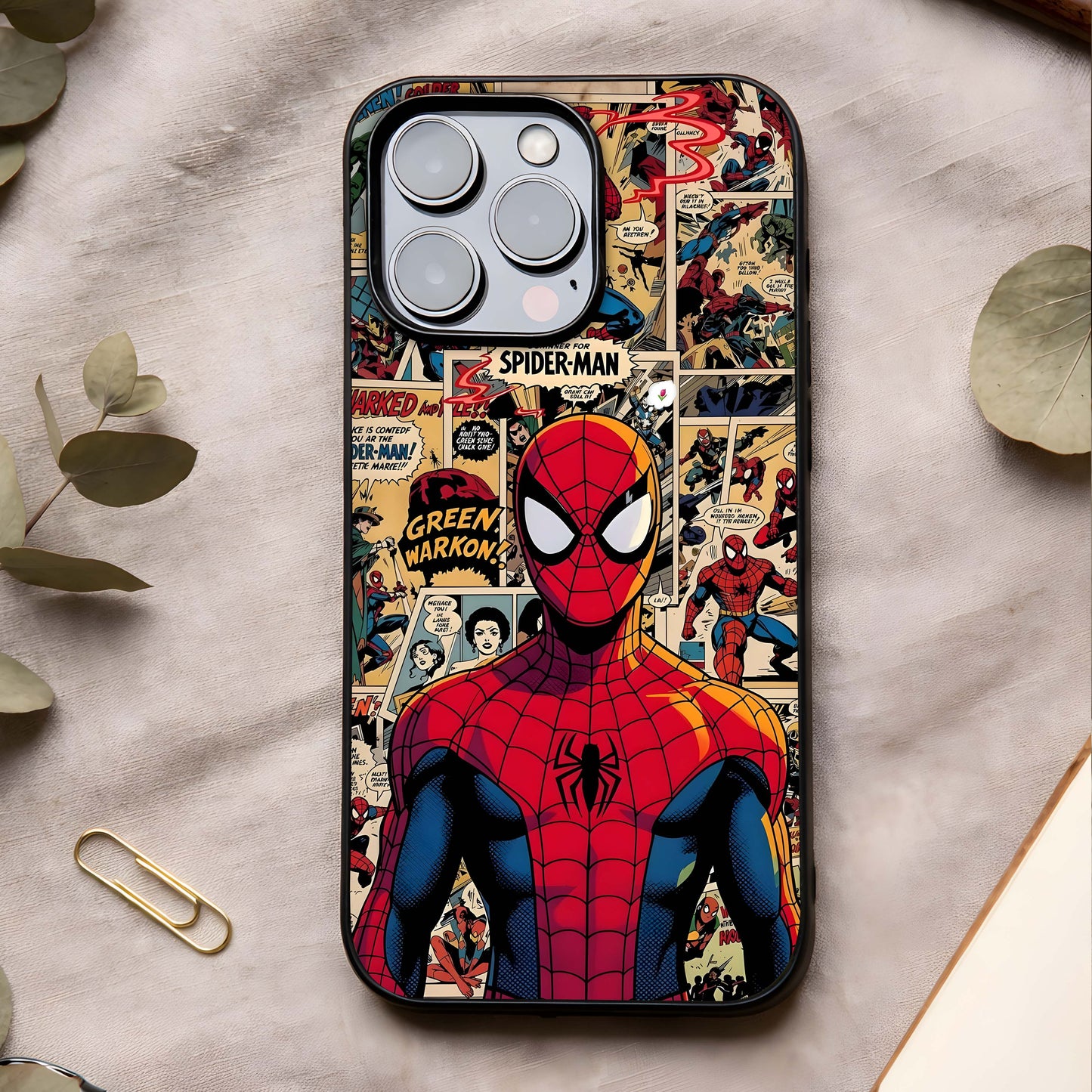 Aesthetic Spider Glass Case showing full back design in clean flat view with detailed artwork and glossy glass finish.