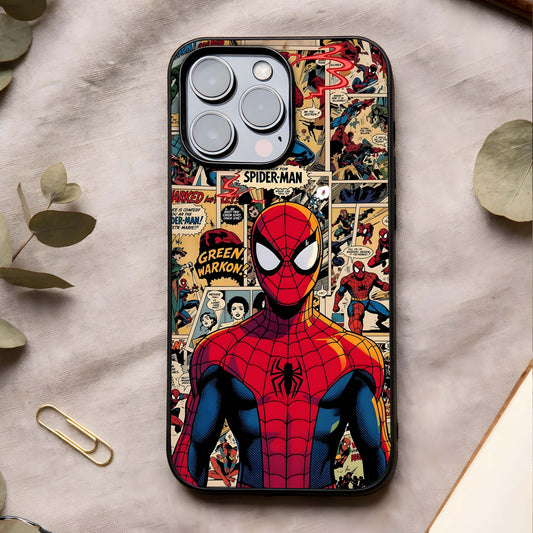 Aesthetic Spider Glass Case showing full back design in clean flat view with detailed artwork and glossy glass finish.