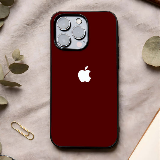 Apple Crimson Core Glass Case showing full back design in clean flat view with rich crimson tones and glossy glass finish.