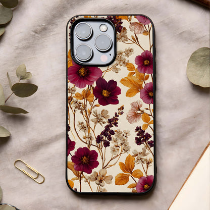 Autumn Wine Bloom Glass Case showing full back design in clean flat view with floral richness and glossy glass finish.
