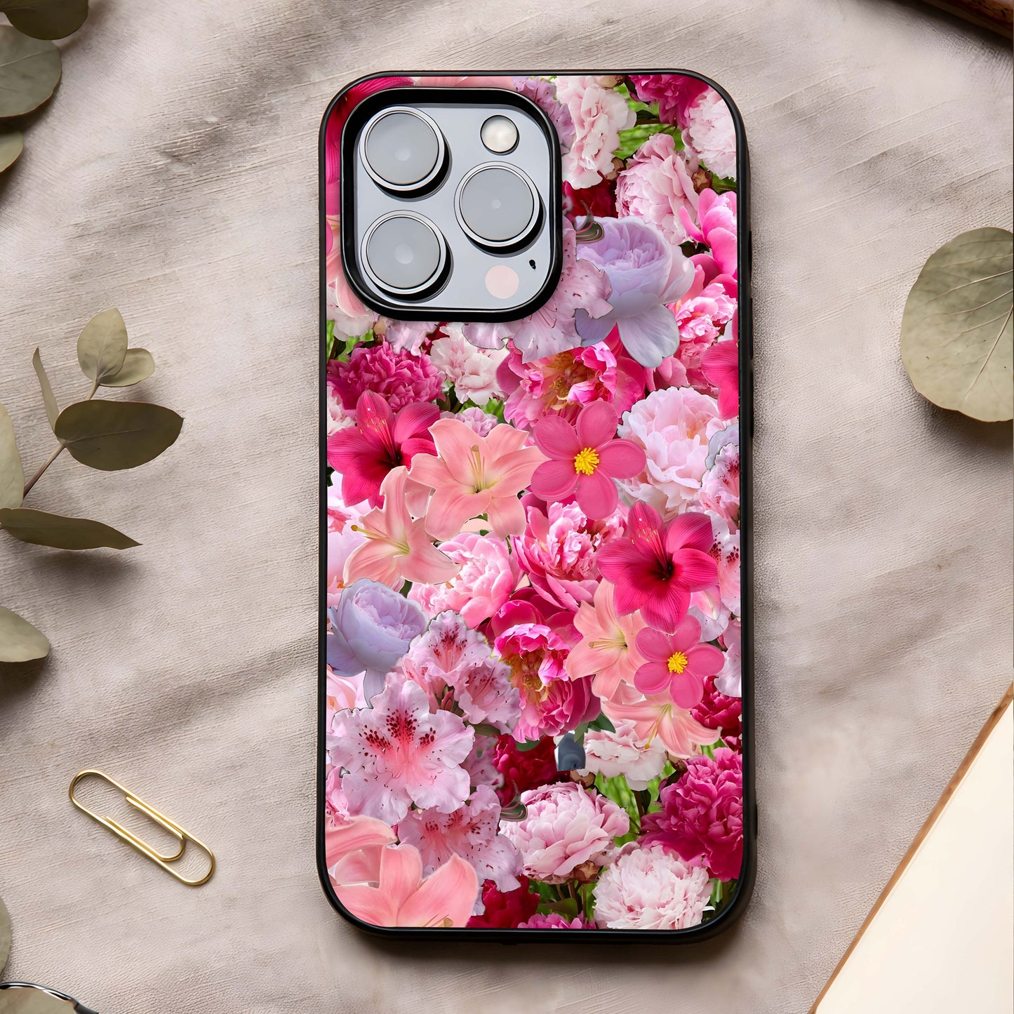 Bloom Crush Fantasy Glass Case showing full back design in clean flat view with vibrant fantasy tones and glossy glass finish.