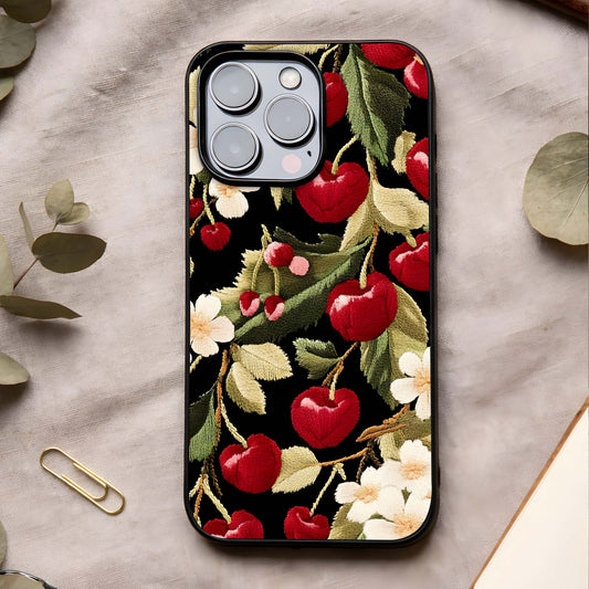 Bloom Thread Art Glass Case showing full back design in clean flat view with detailed linework and glossy glass finish.