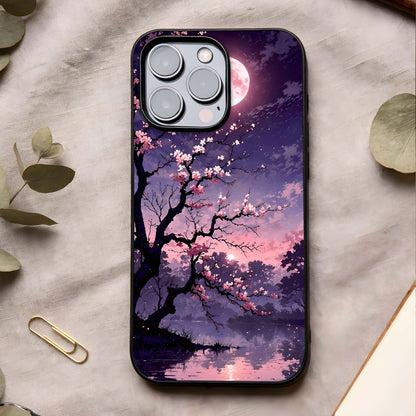 Blossom Pink Moon Glass Case showing full back design in clean flat view with pastel lunar tones and glossy glass finish.