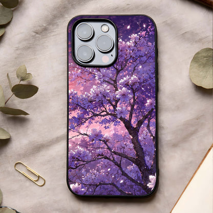 Blossom Tree Glass Case showing full back design in clean flat view with floral tree artwork and glossy glass finish.