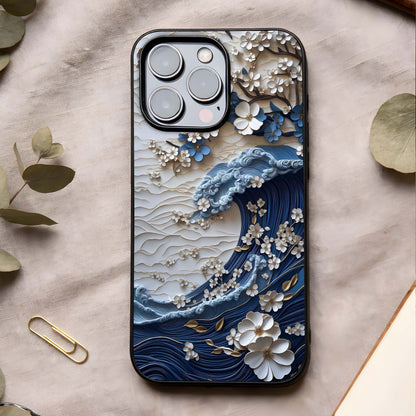 Blossom Wave Art Glass Case showing full back design in clean flat view with flowing art patterns and glossy glass finish.
