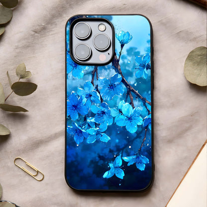 Blue Blossoms Branch Glass Case showing full back design in clean flat view with branching floral details and glossy glass finish.