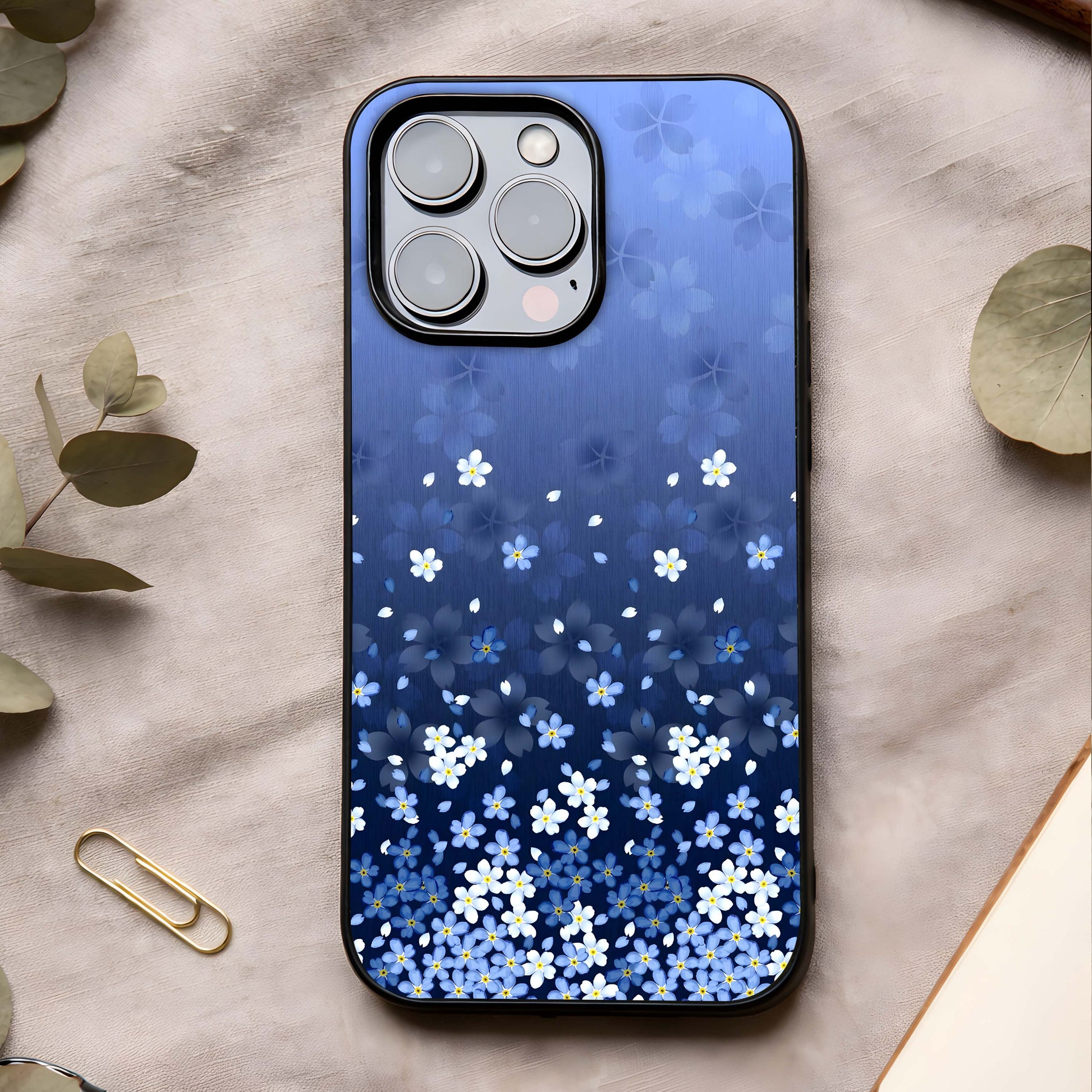 Blue Starry Glass Case showing full back design in clean flat view with starry elements and glossy glass finish.