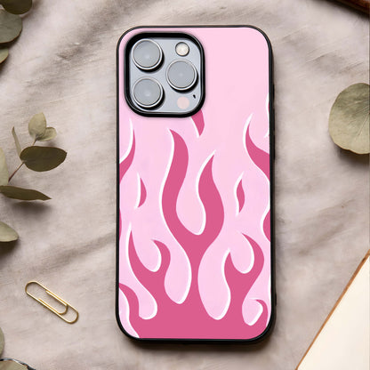 Blush Flame Energy Glass Case showing full back design in clean flat view with energetic accents and glossy glass finish.