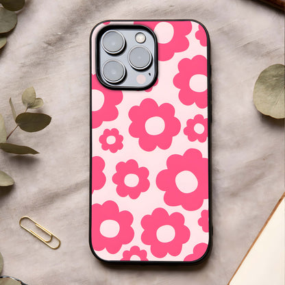 Blush Flower Pop Glass Case showing full back design in clean flat view with bright floral pops and glossy glass finish.