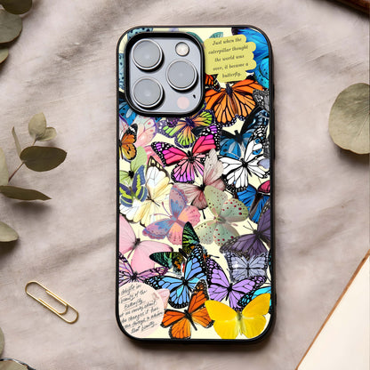 Butterflies Petal Dream Glass Case showing full back design in clean flat view with dreamy petal accents and glossy glass finish.