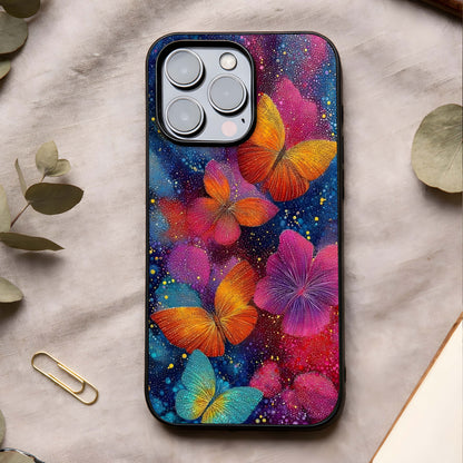 Butterfly Dream Mist Glass Case showing full back design in clean flat view with misty butterfly tones and glossy glass finish.