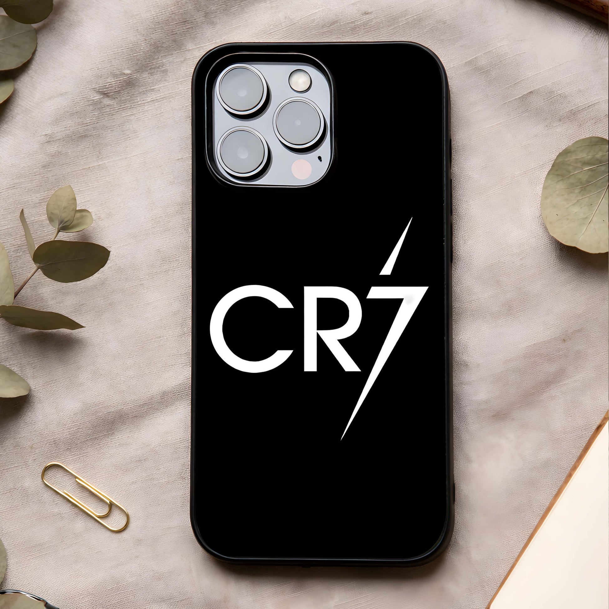 CR7 Elite Strike Glass Case showing full back design in clean flat view with bold sports styling and glossy glass finish.