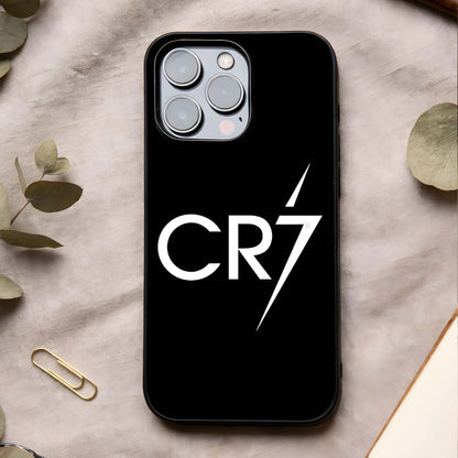 CR7 Elite Strike Glass Case showing full back design in clean flat view with bold sports styling and glossy glass finish.