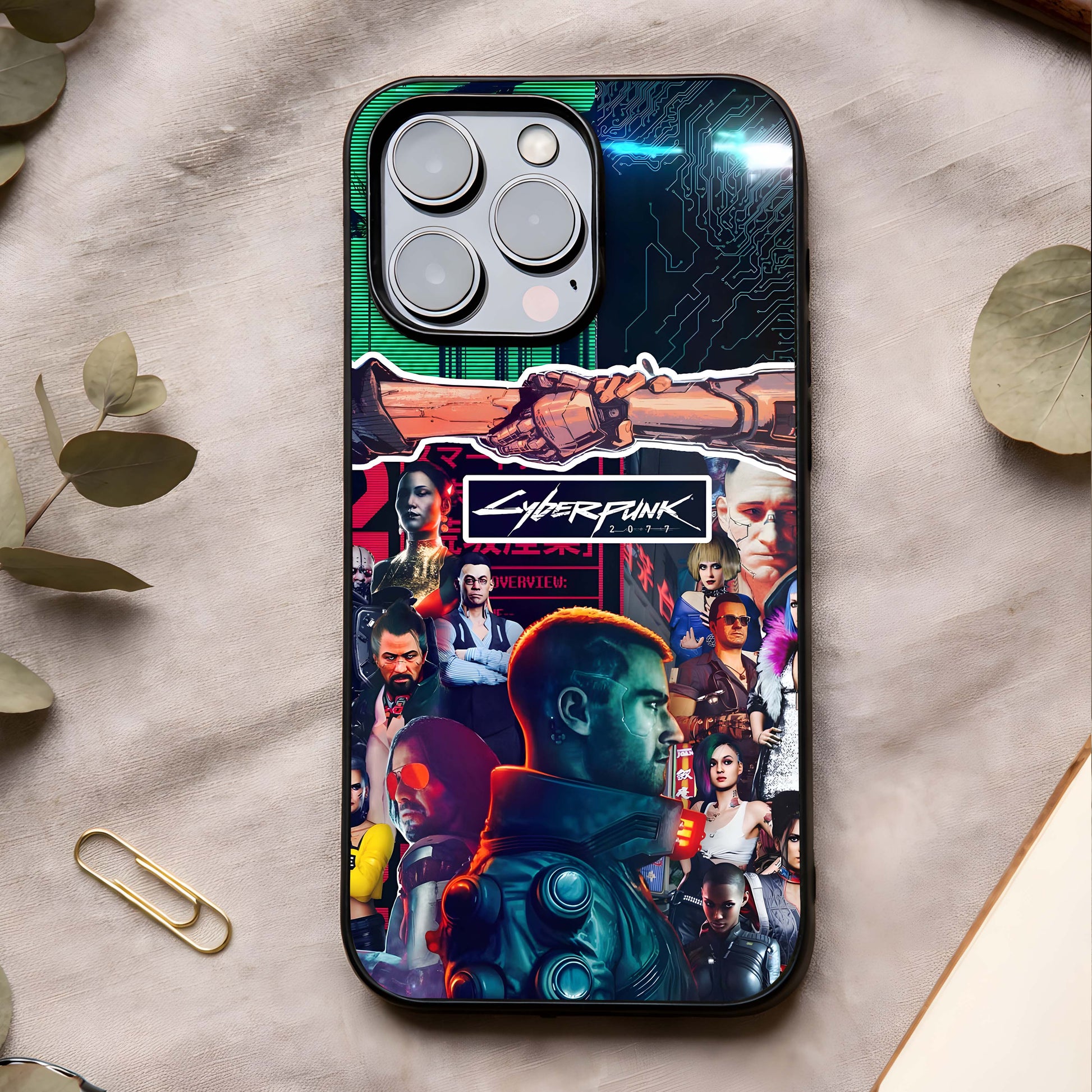 Cyberpunk Legacy Glass Case showing full back design in clean flat view with futuristic cyber detailing and glossy glass finish.